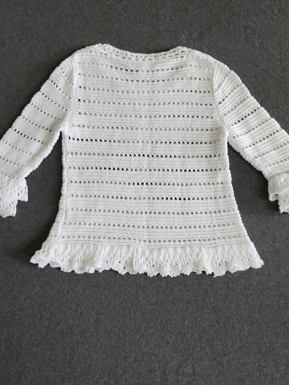 Lilly Pulitzer White Crochet Knit Sweater Scalloped Edges 3/4 Sleeves Women's M - Picture 7 of 8